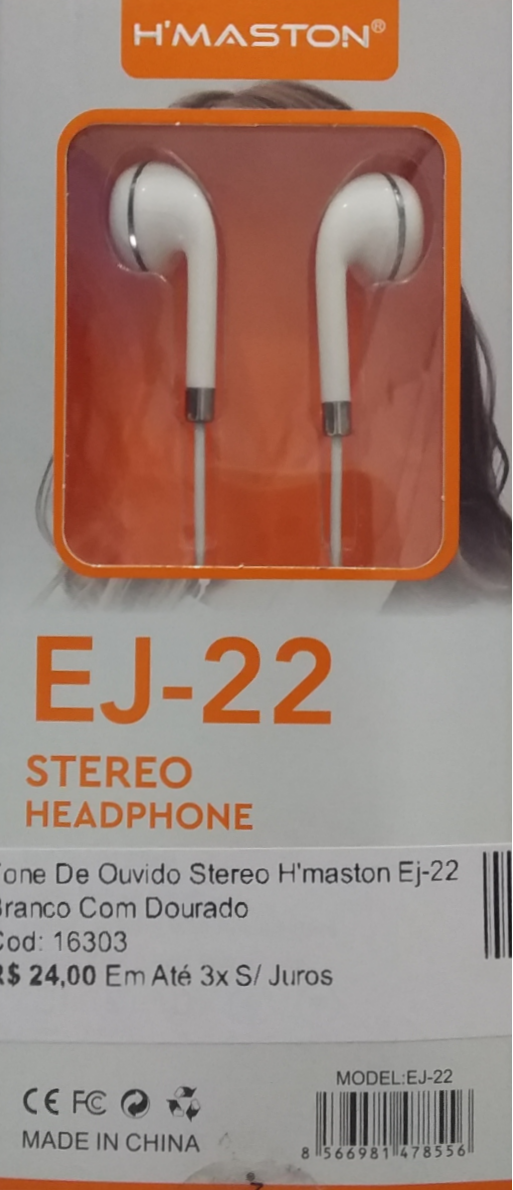 Fone De Ouvido Stereo H'maston Ej-22 Branco Com Prata