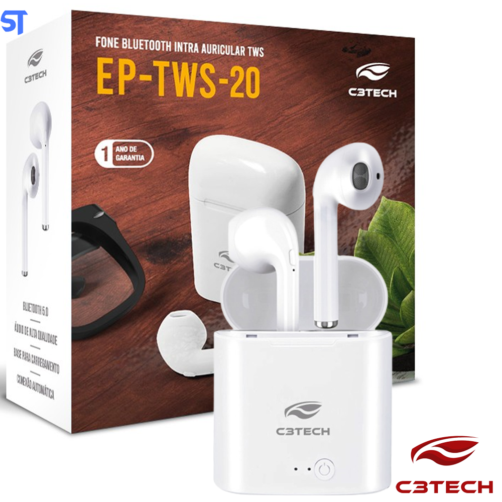 Fone De Ouvido C3tech Ep-TWS-20wh, Bluetooth 5.0, Intra Auricular, Tws, Branco