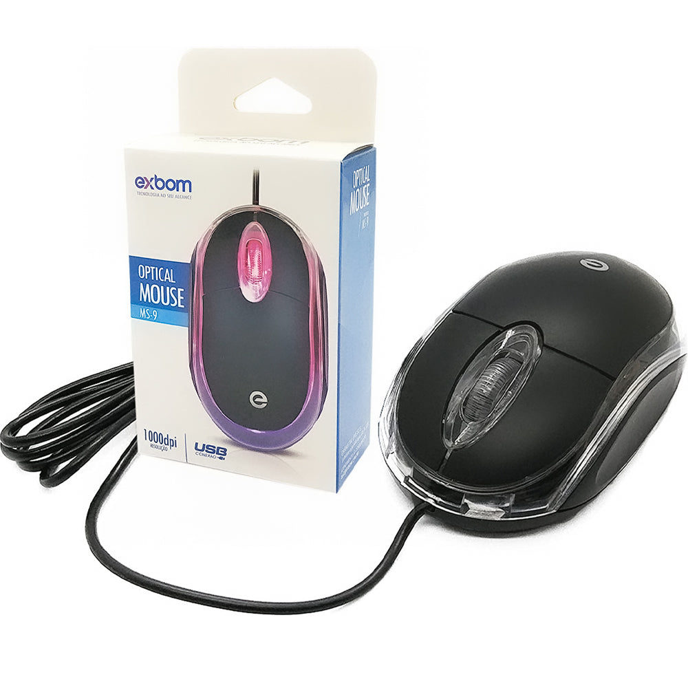 Mouse USB óptico com LED 03231 / EXBOM / MODELO: MS-9