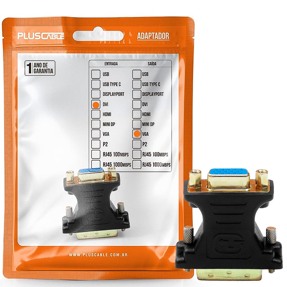 Adaptador DVI Macho Para VGA Femea Plus Cable - ADP-DVIVGA10BK