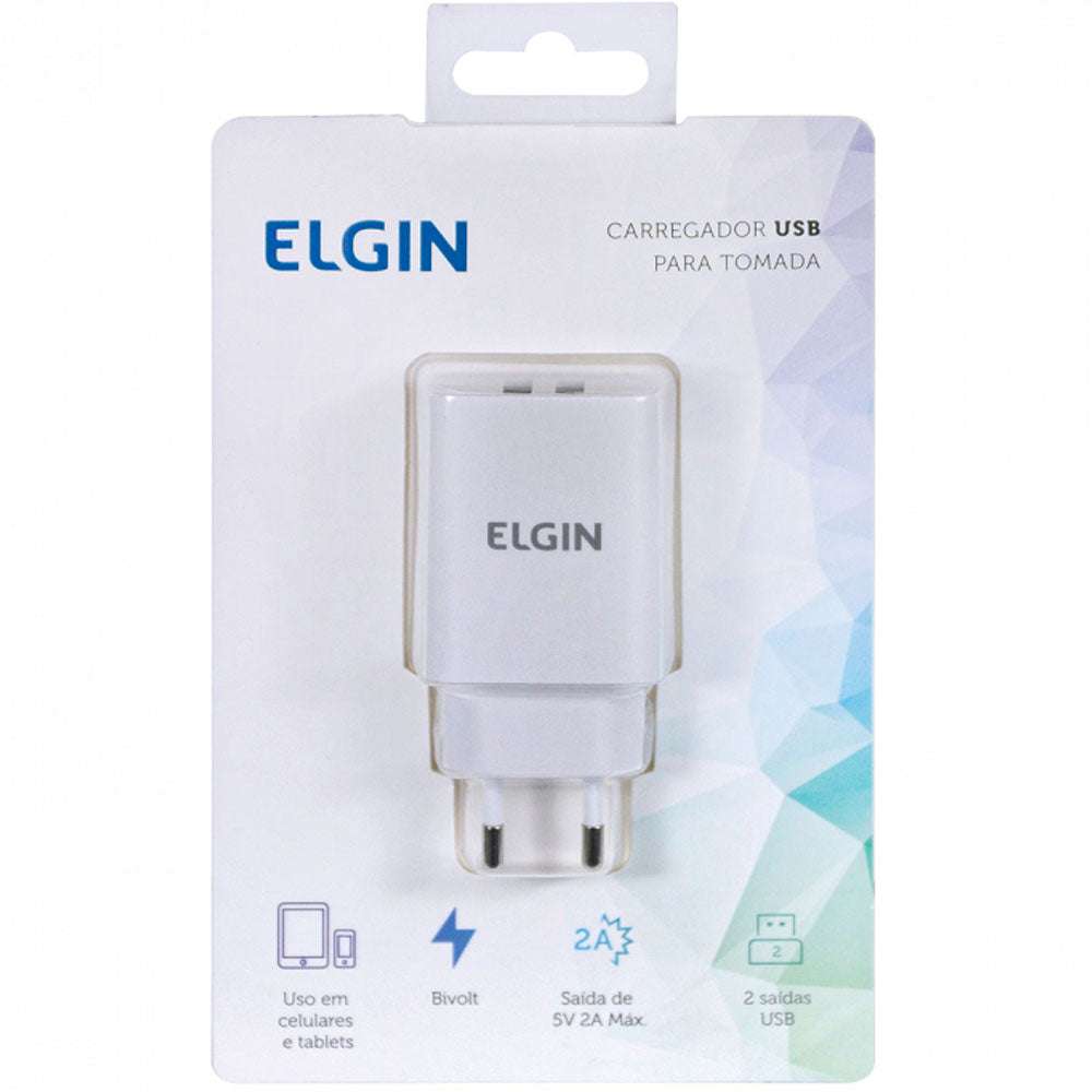 Carregador Com 2 Saida USB Bivolt USB 2A 10W Elgin 46RCT2USB000