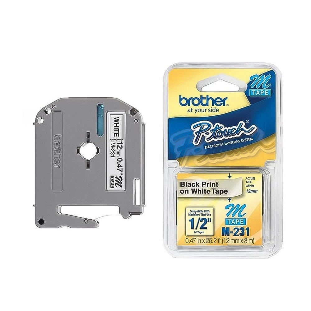 Fita para Rotulador Brother 12mm M231 Branca Pacote Com Escrita Preta com 3 Unidades