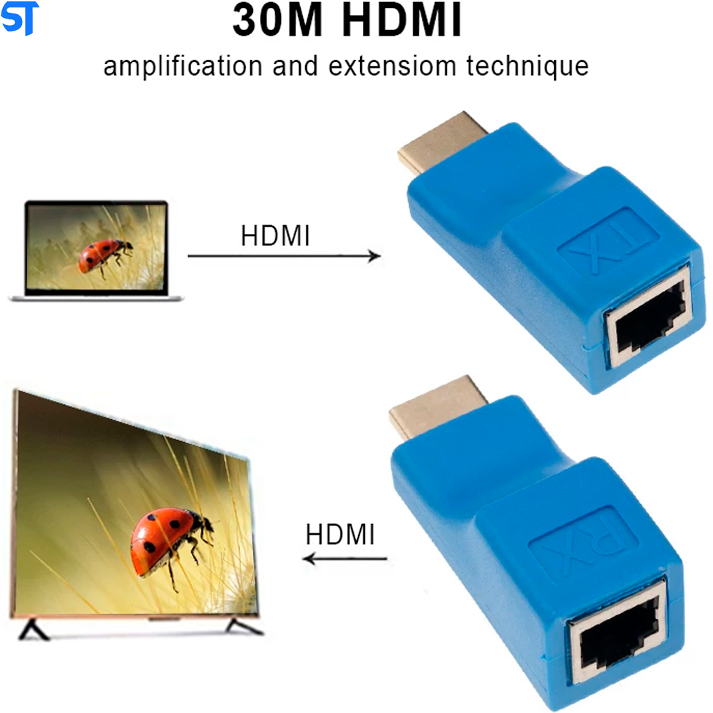 Extensor Hdmi 4k 30 Metros Via 1 Cabo De Rede Rj45 Cat5e/6