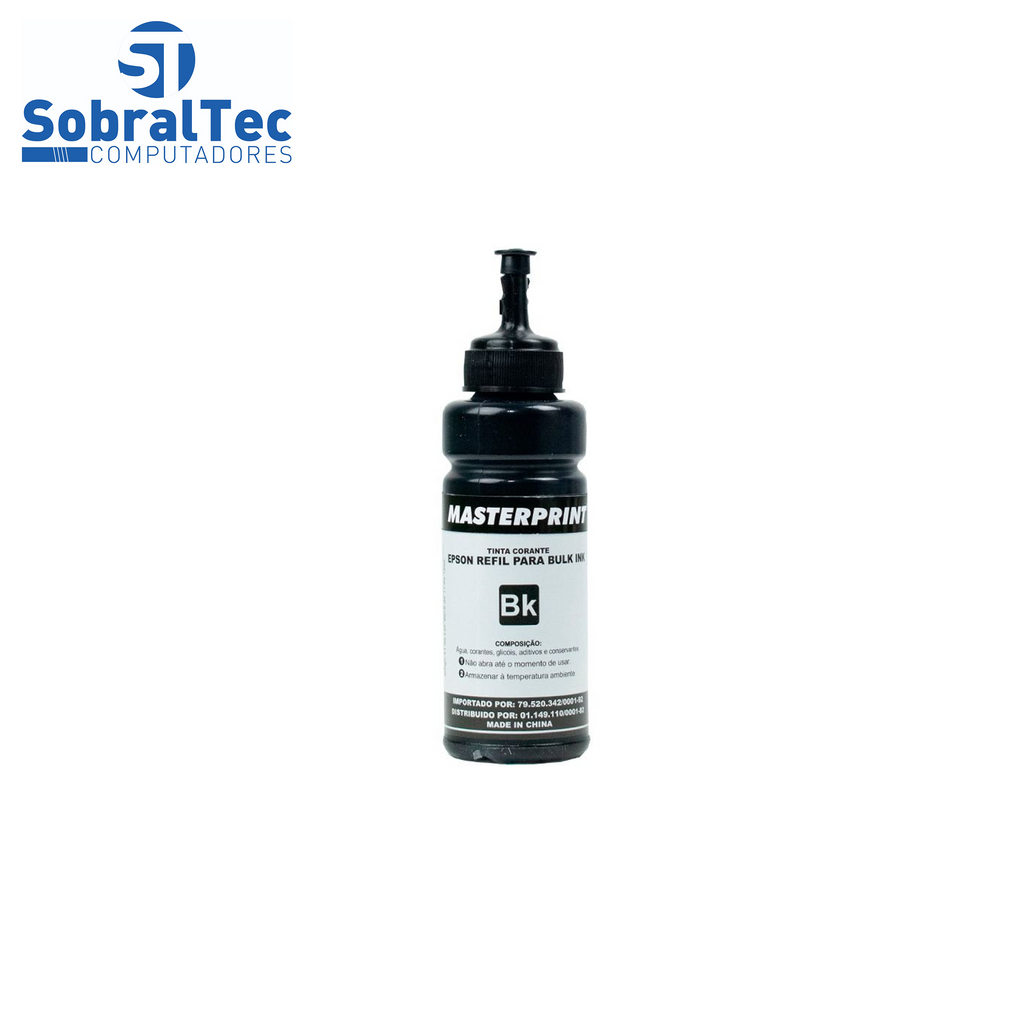 Refil de Tinta Master Bulk Ink Compatível com Epson e HP Corante 100ml BK Preto IMP. IND