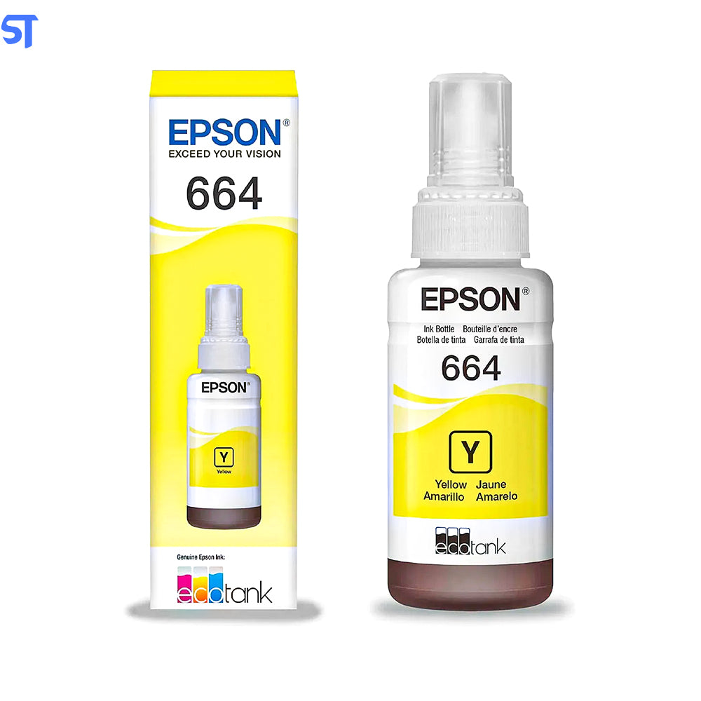 Refil de Tinta Epson 664 Amarelo T664420 AL Original - Rende até 6.500 Páginas Para Ecotank L110 / á L395 / L495