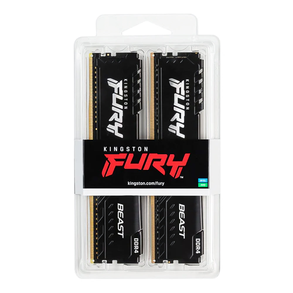 Memória Kingston Fury Beast, 16GB (2x8GB), 3200MHz, DDR4, CL16, Preto - KF432C16BBK2/16