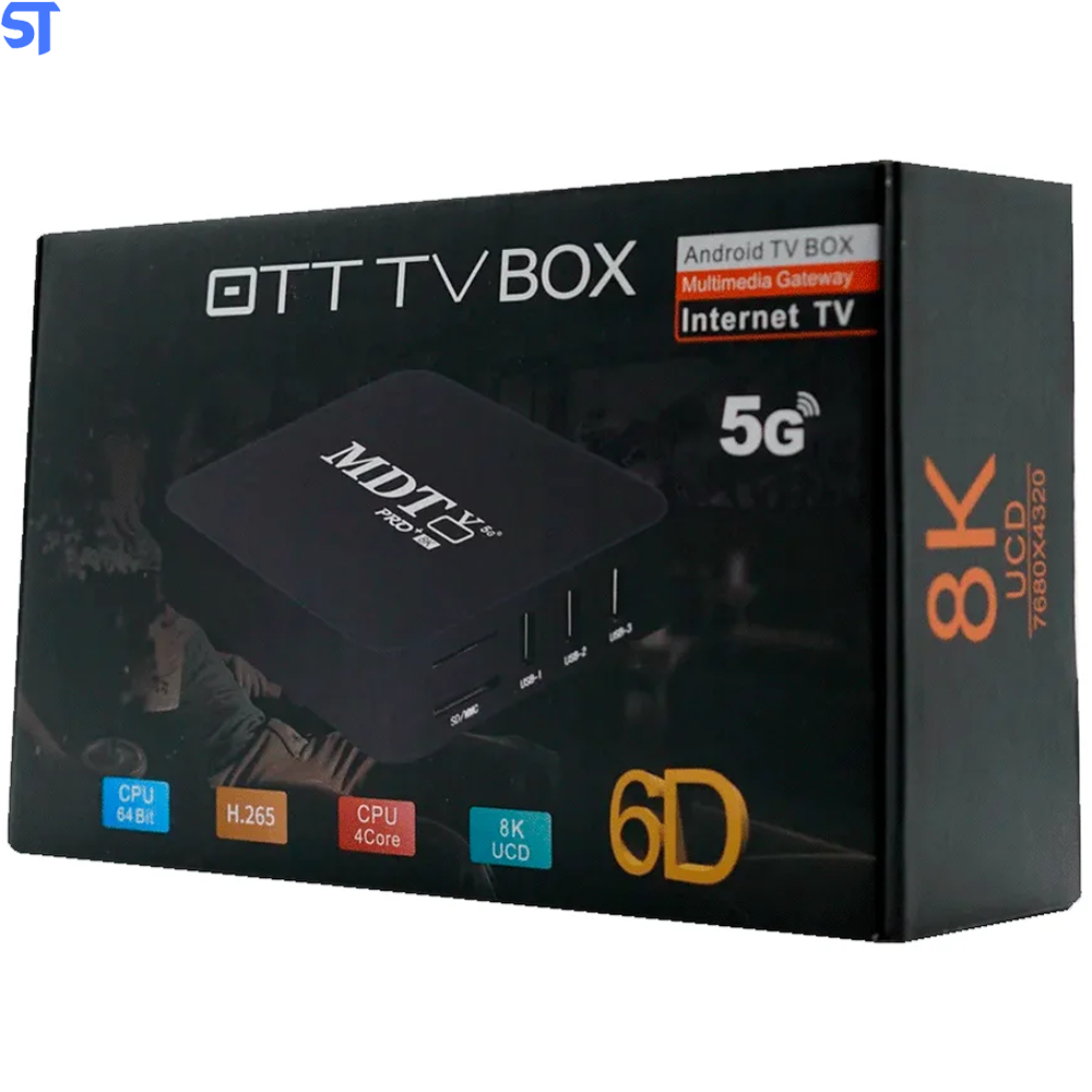 Receptor TV Box MDTV 8K / 5G / 256GB / 32GB RAM / Android 11.1 - Preto