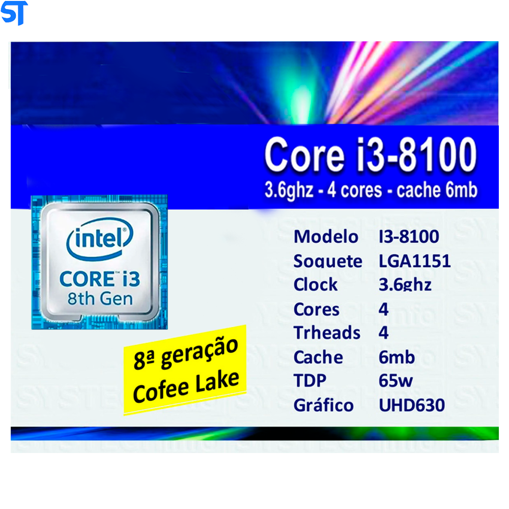 Processador Intel Core i3-8100 6M 3.60 GHz Lga1151