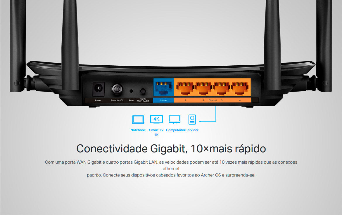 Roteador Wireless Tp-link Archer C6 Ac1200 Dual Band Mu-Mimo Gigabit