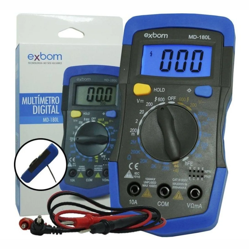 Multímetro Digital Portátil LCD de 3 ½ Dígitos Exbom MD-180L - MD-180L
