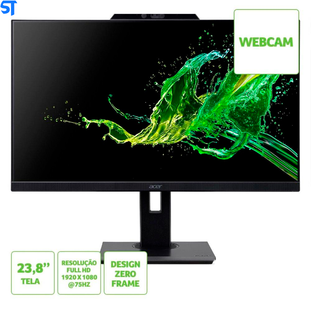 Monitor LED Acer 23,8 B247Y Full HD 75Hz IPS 4Ms Com Webcam Integrada