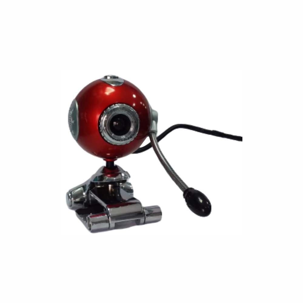 Webcam Usb 2.0 Com Microfone Redonda Vermelha Com Prata Foco Ajustável