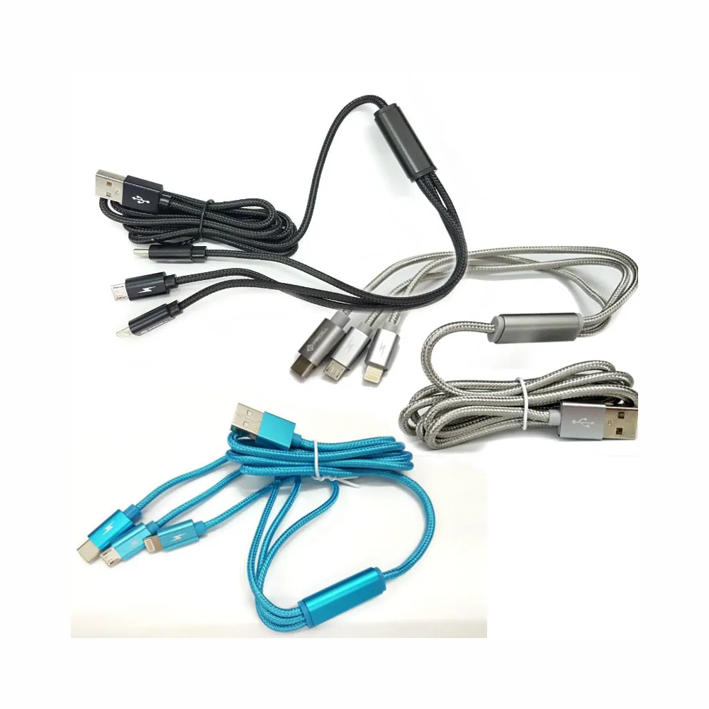 Cabo Usb 3 Em 1 Pmcell Cromo Cb-32 Entrada Micro-Usb, Lightning E Tipo C