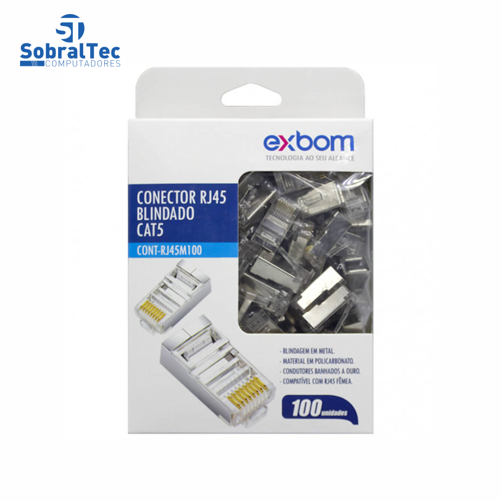 Conector Blindado RJ45 Cat5E Gigabit Ethernet PCT 100 UND ExBom Cont-RJ45M100