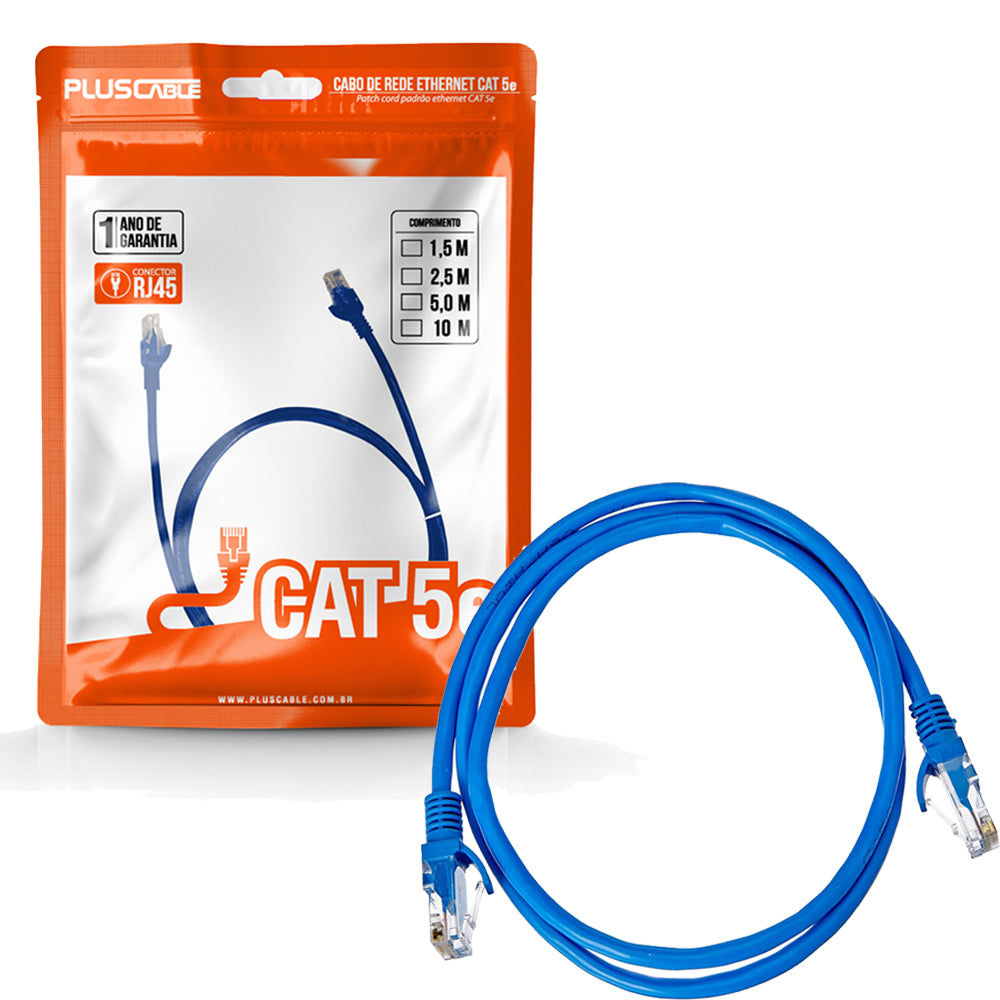 Cabo de Rede Cat5.E CAT5E10BL 1Metro Patch Cord PlusCable - Azul
