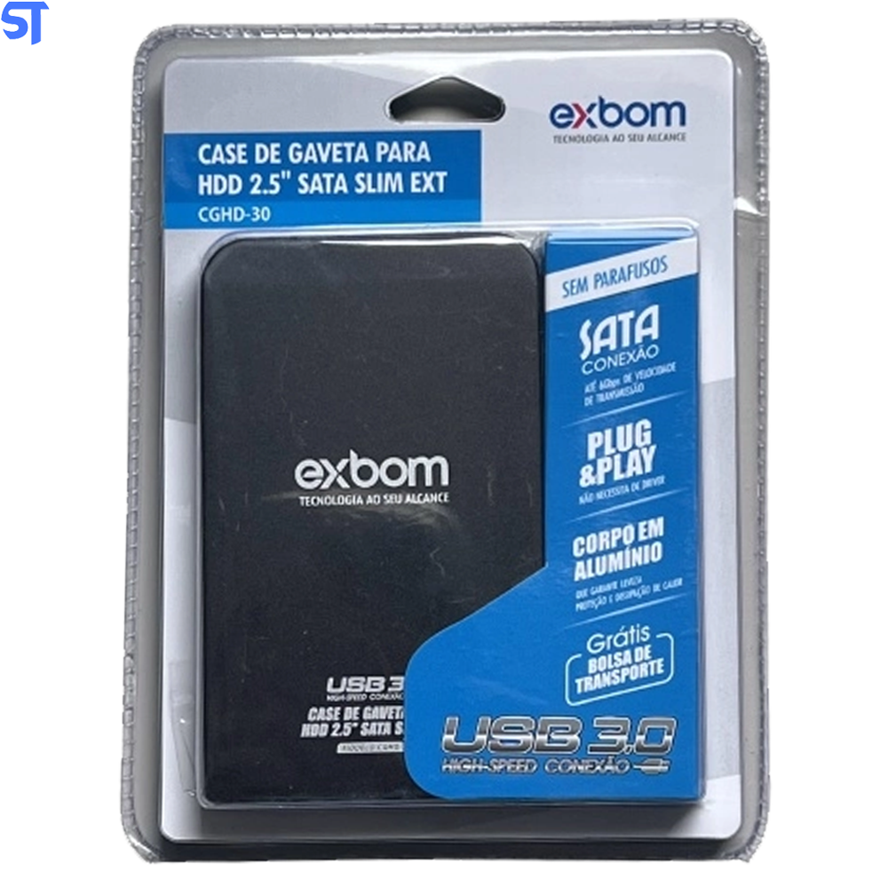 Case de Gaveta Usb 3.0 para Hdd 2.5" Sata Slim Externo Blister- Exbom Cghd-30