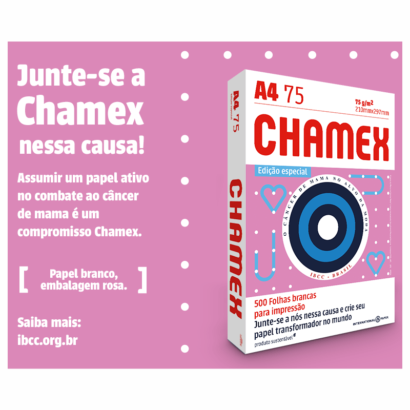 Papel Chamex A4 75g/m2 210 x 297cm Office Branco 500Fls Edicao Especial Outubro Rosa