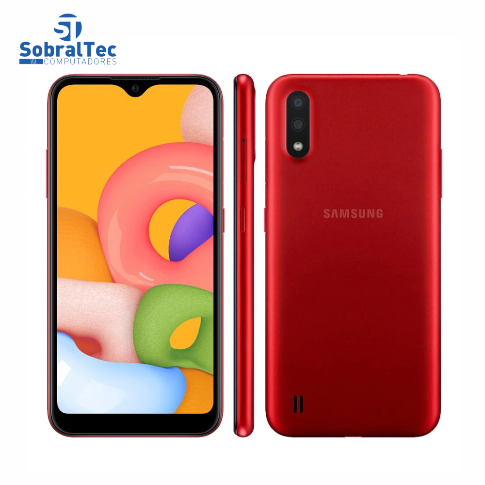 Smartphone Samsung Galaxy A01 Vermelho 32GB, Tela Infinita de 5.7", Câmera Traseira Dupla, Android 10.0, Dual Chip e Pro