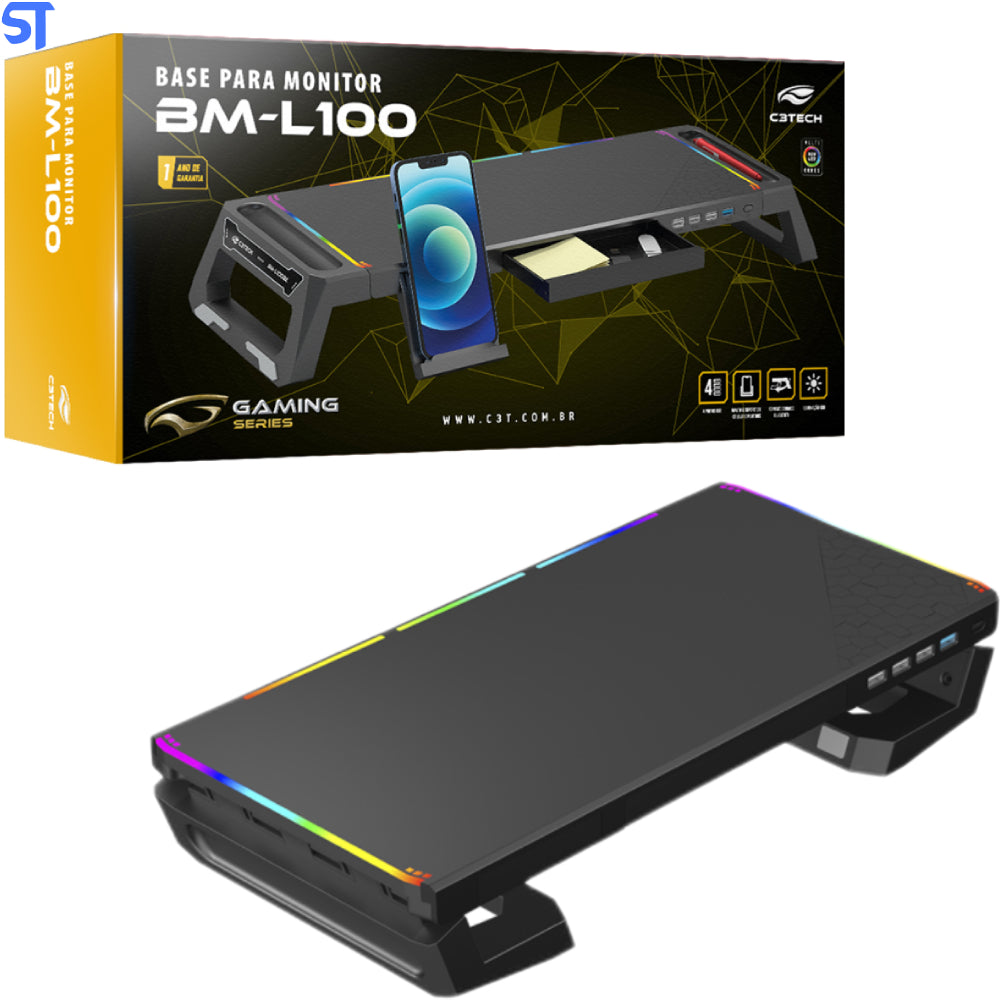 Base Para Monitor BM-L100BK RGB C3Tech Gaming