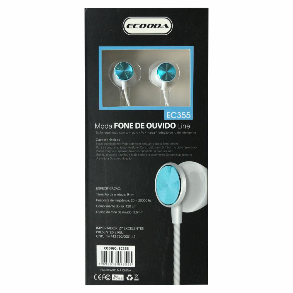 Fone De Ouvido Intra-Auricular 120Cm Ecooda EC355