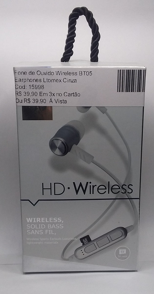 Fone de Ouvido Wireless BT05 Earphones Ltomex Cinza