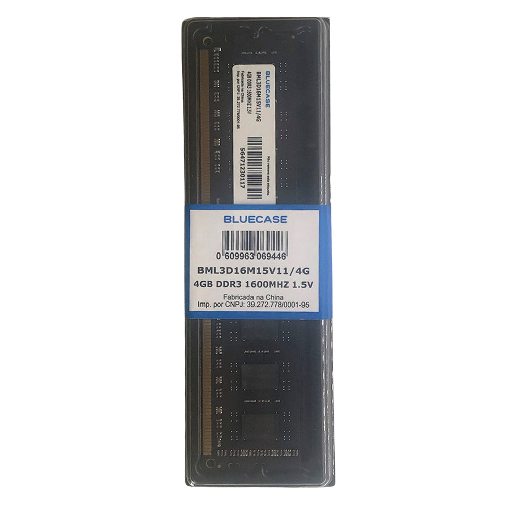 Memoria Ram Desktop 4GB 1600MHZ DDR3 Long Dimm 1.5V Dual Rank Bluecase PN BML3D16M15V11/4G