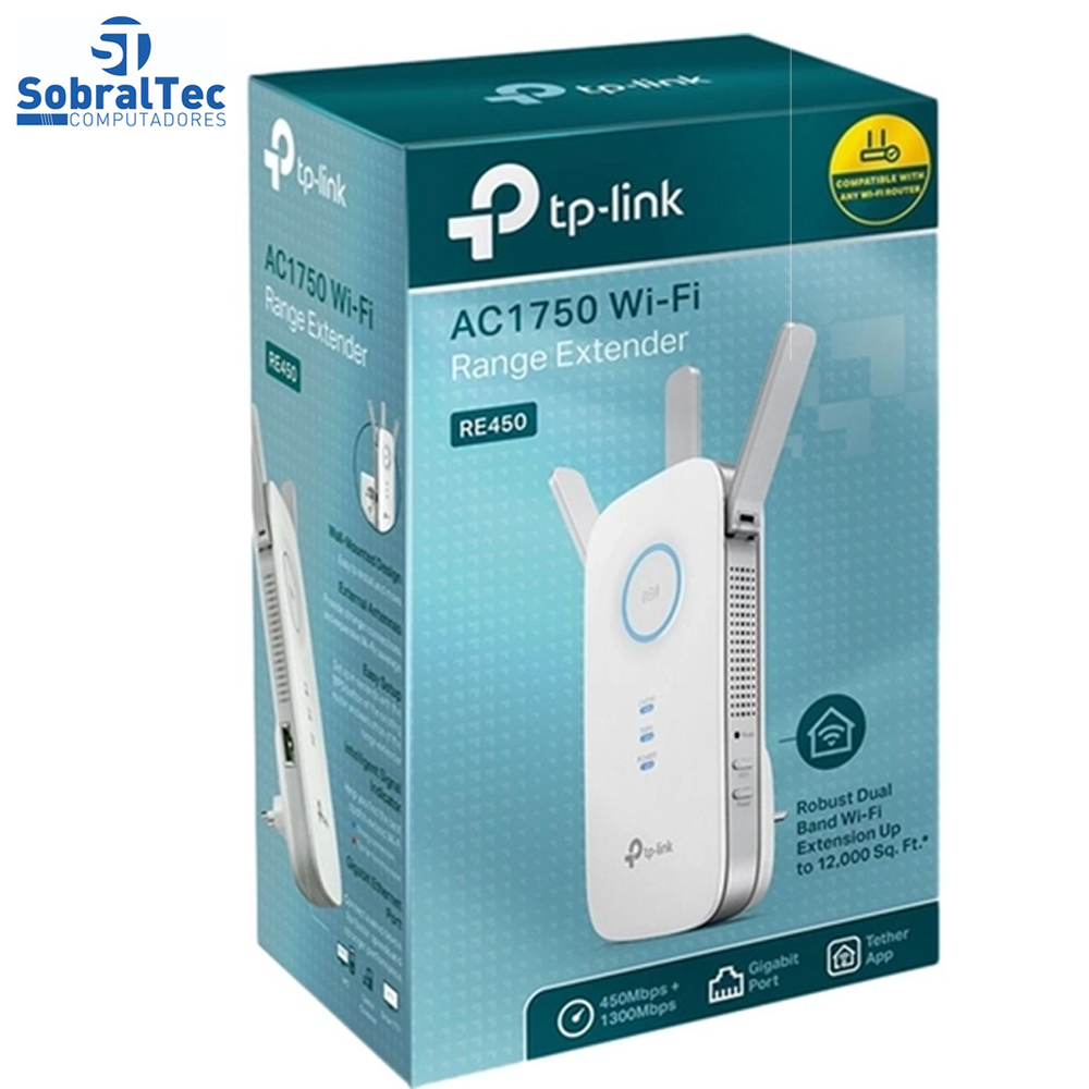 Repetidor Universal TP-Link 3 Antenas Dual Band Ac 1750 RE450 2.4ghz e 5.0ghz Porta Gigabit