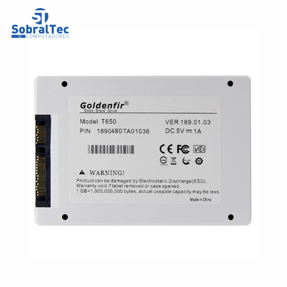 HD SSD Goldenfir 512GB 2.5mm Sata 3 Leitura 580mb Gravação 400mb T650-512G
