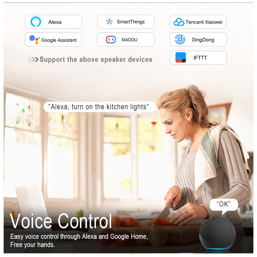 Interruptor de Parede Inteligente Para Casa 100V-250V WiFi com Led Amazon Alexa Google Home Tuya - Preto