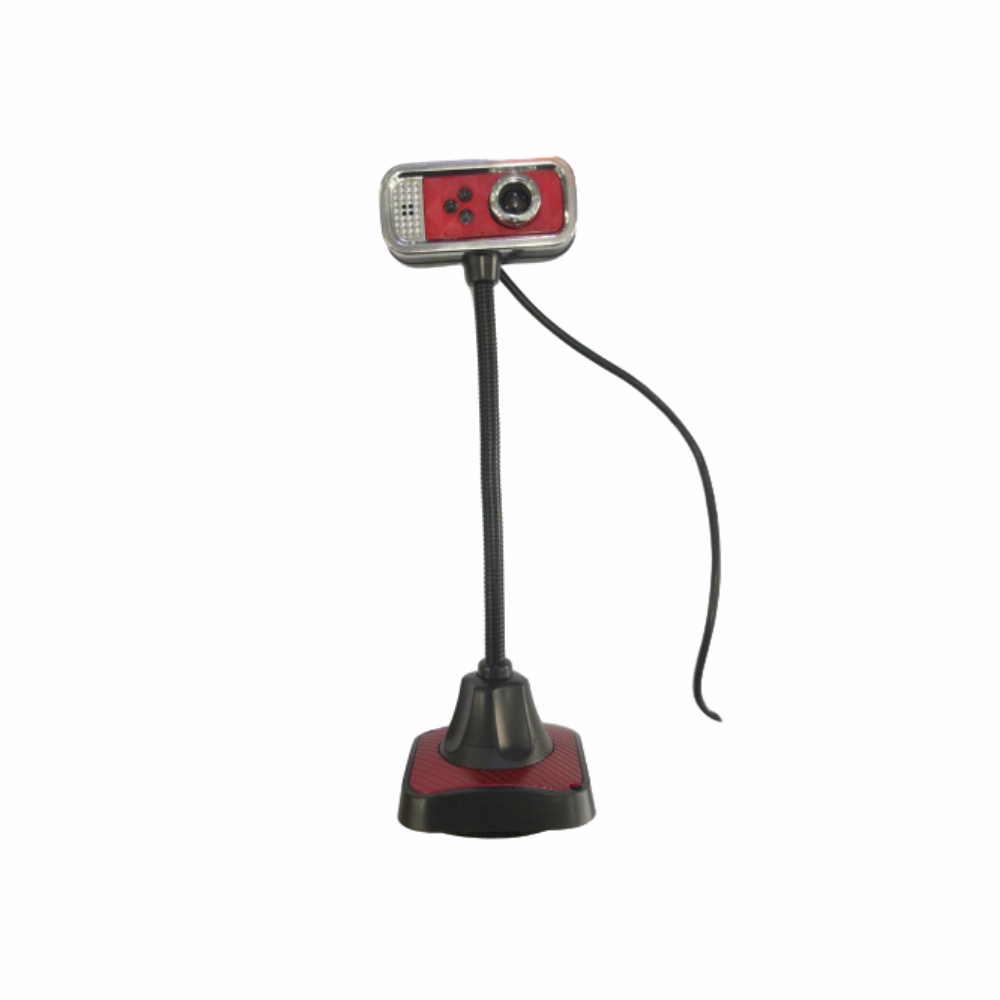 Webcam De Mesa 480 Pixels Com Microfone Cabo Usb Vermelho Com Prata