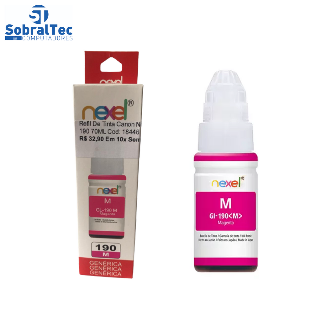 Refil De Tinta  Compativel Canon Nexel Magenta GL-190 70ML Para 1100-2100-3100-3102-4100-4102