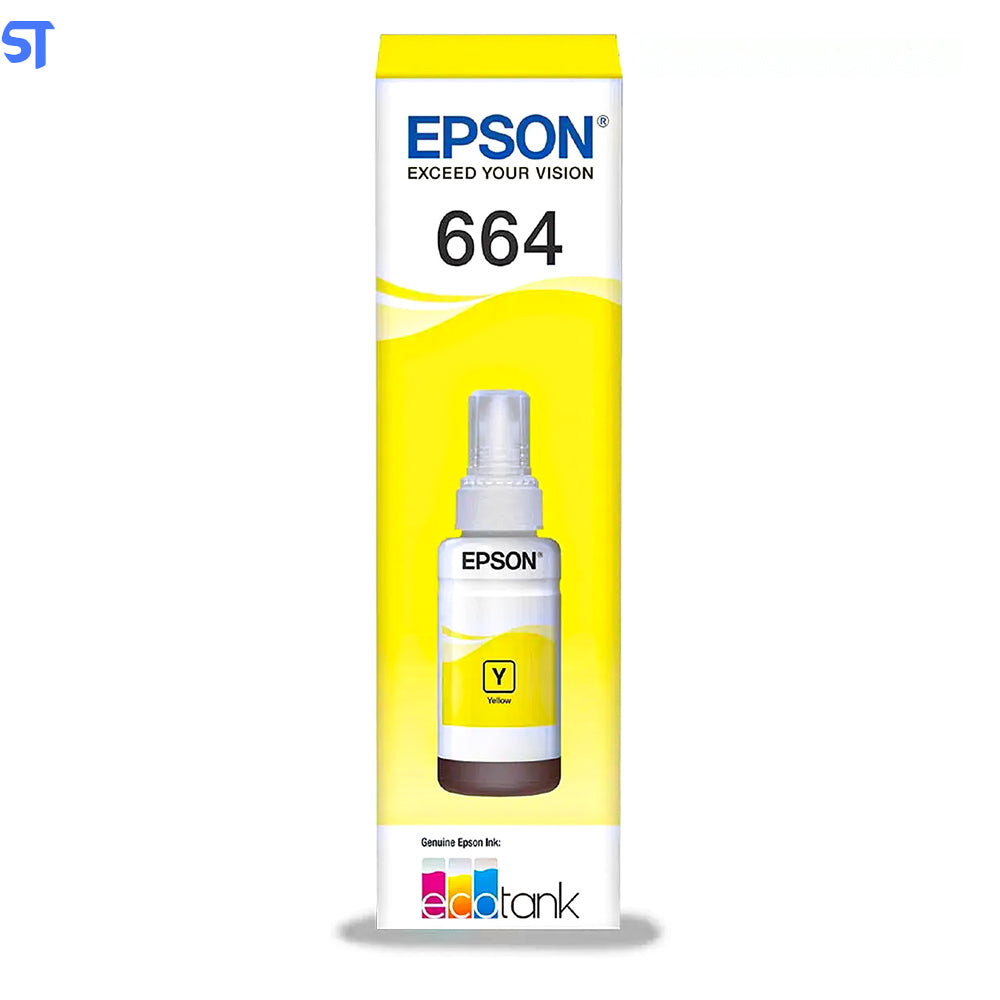 Refil de Tinta Epson 664 Amarelo T664420 AL Original - Rende até 6.500 Páginas Para Ecotank L110 / á L395 / L495