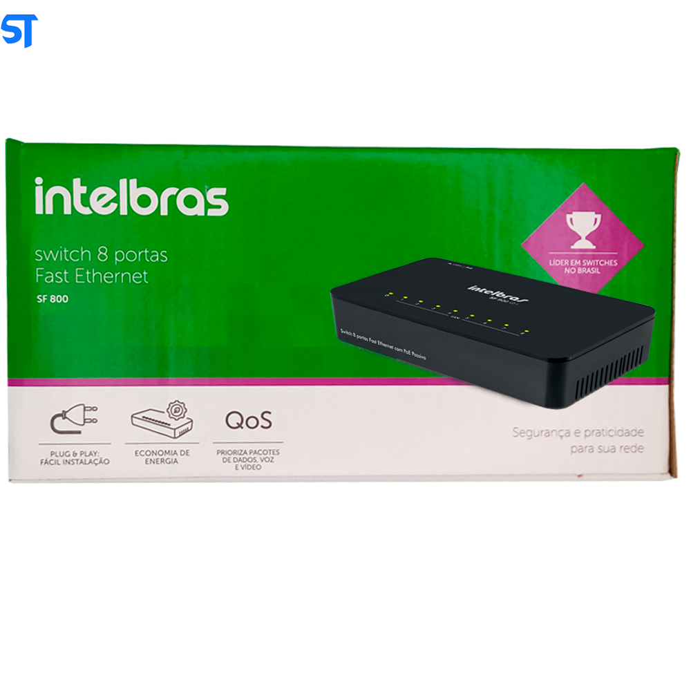 Switch 8 Portas Intelbras Fast Ethernet Poe Passivo Qos Sf 800 Q+ 10/100mbps