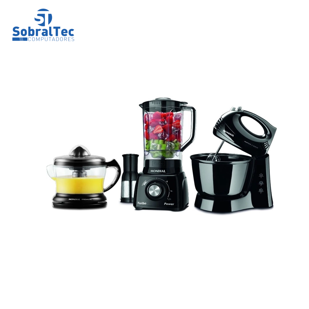 Conjunto Especial Mondial KT-105-B (Espremedor Premium + Batedeira Prática + Liquidificador Turbo Power) - Preto