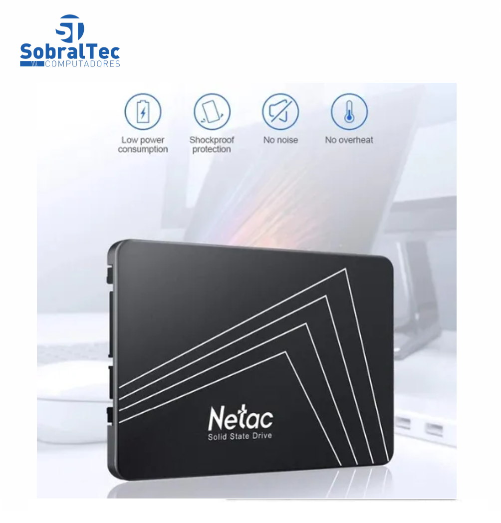 HD SSD 250GB Netac Sata 3 560mb/s para Leitura e 510mb/s para Gravação Black