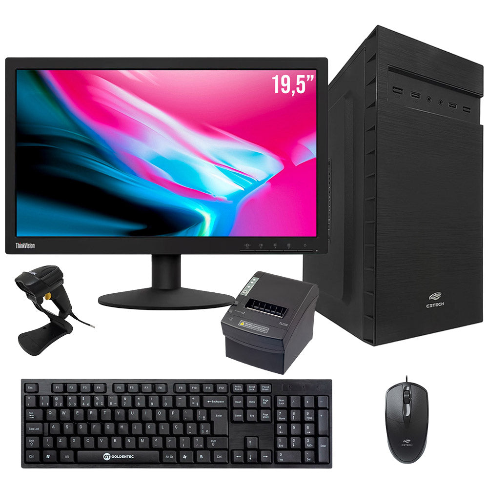 Kit Computador Caixa PDV Core i3,SSD 128GB, 8GB RAM, Monitor 19" Teclado Mouse, Impressora Cupom, Leitor Cod. de Barras