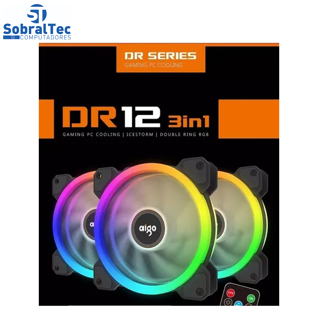 Cooler Fan RGB Gamer Aigo DR12 RGB - 3 em 1 Com Controle