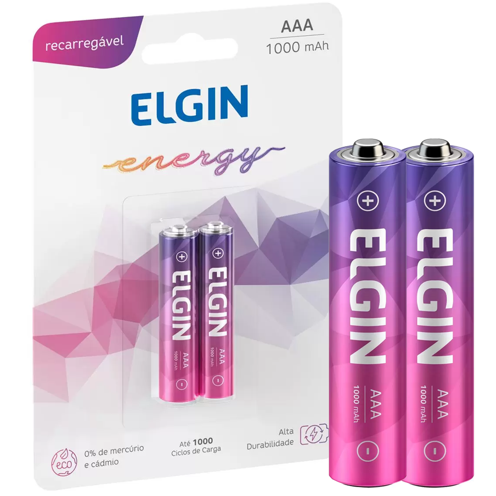 Pilha Palito Recarregável AAA 1000 Mah Blister Com 2 Unidades ELGIN ELE000000082170
