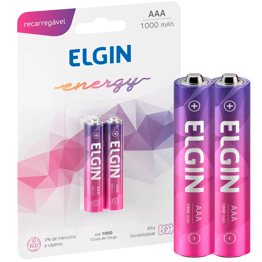 Pilha Palito Recarregável AAA 1000 Mah Blister Com 2 Unidades ELGIN ELE000000082170