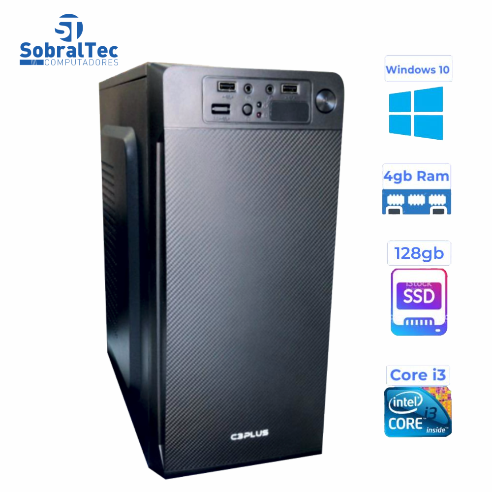 Computador Core i3- 3220- HD SSD 128GB- Memória Ram 4GB-Gaginete MT-11BK C3Plus Windows 10 e Antivirus