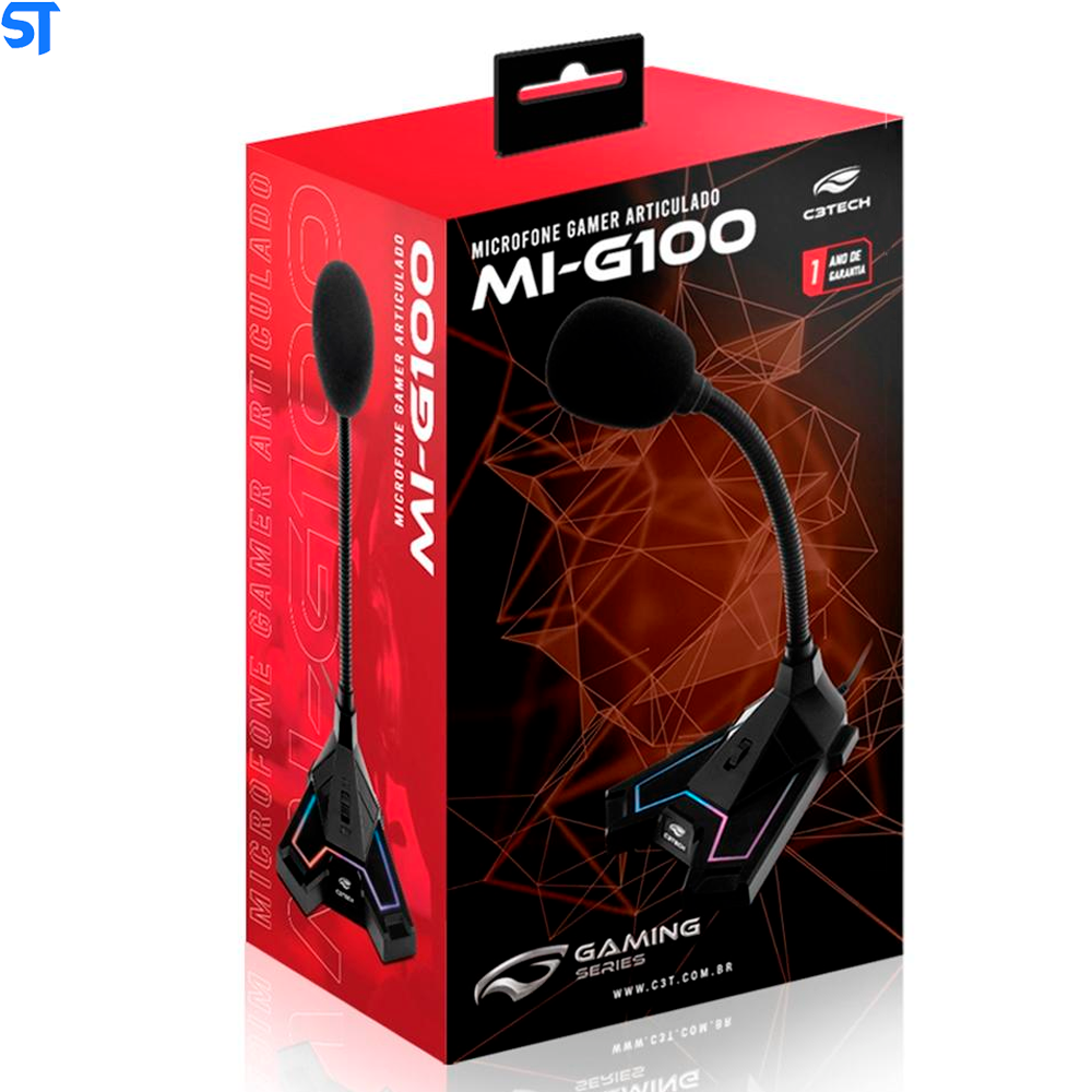 Microfone Gamer C3Tech Conexão USB 2.0 Omnidirecional Preto - MI-G100BK