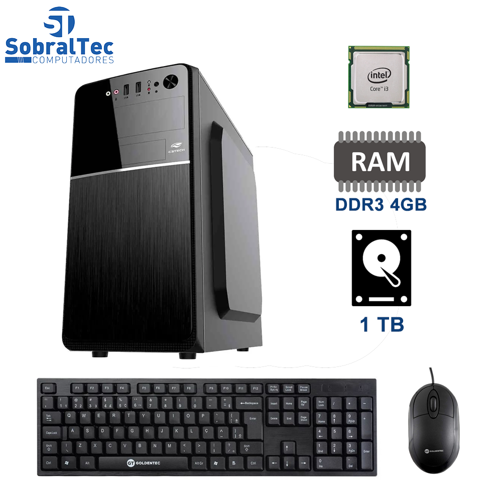 Computador Core i3- 3220- Gaginete Micro-Atx Mt-24V2BK-HD 1TB - Memória Ram 4GB Com Teclado e Mouse