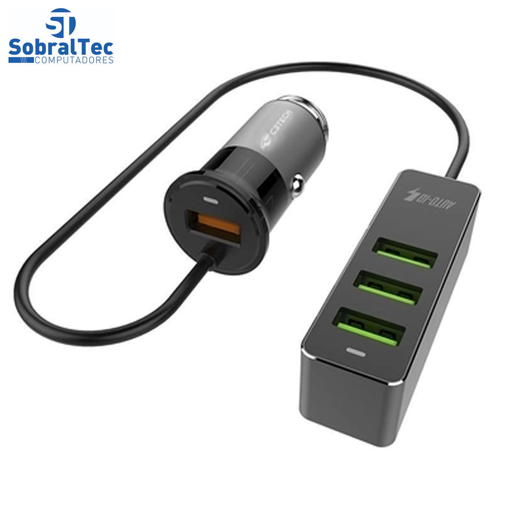 Carregador USB Veicular Com 4 Usb QC3.0 3,4a Ucv-Q430bk C3tec