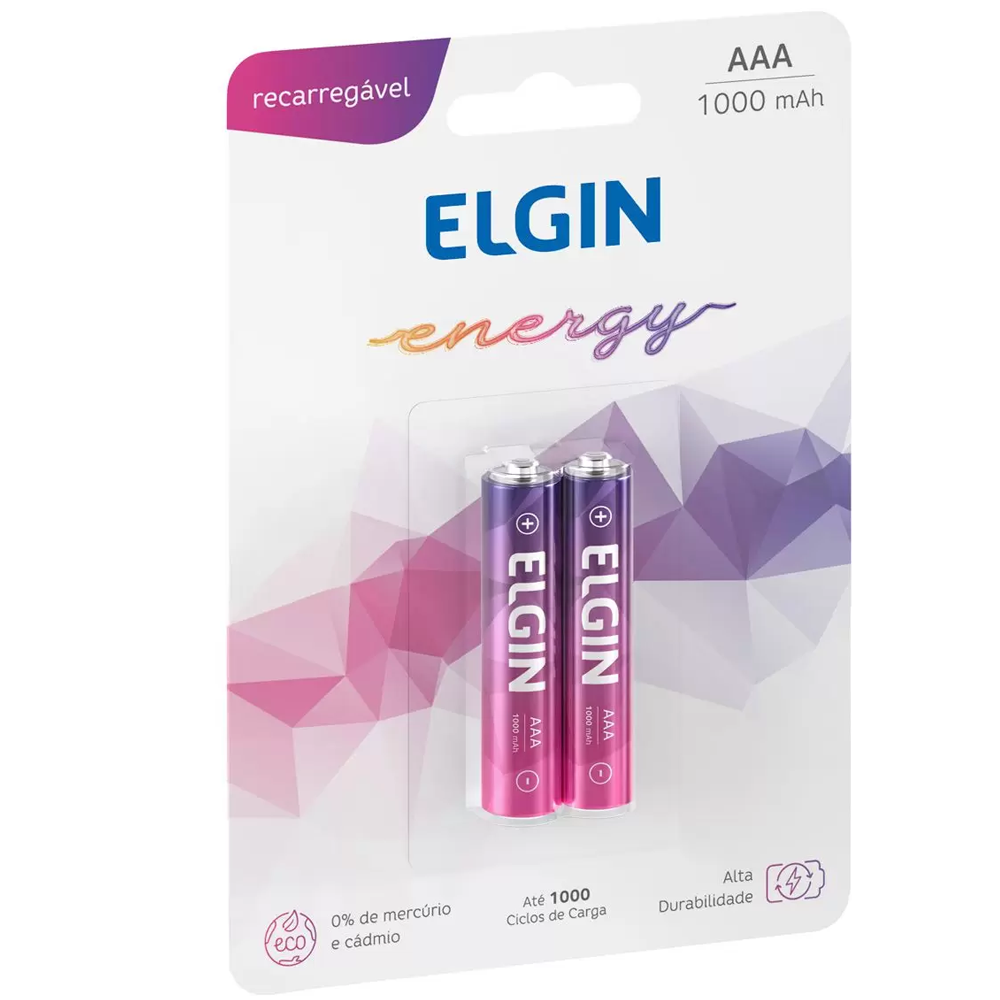 Pilha Palito Recarregável AAA 1000 Mah Blister Com 2 Unidades ELGIN ELE000000082170