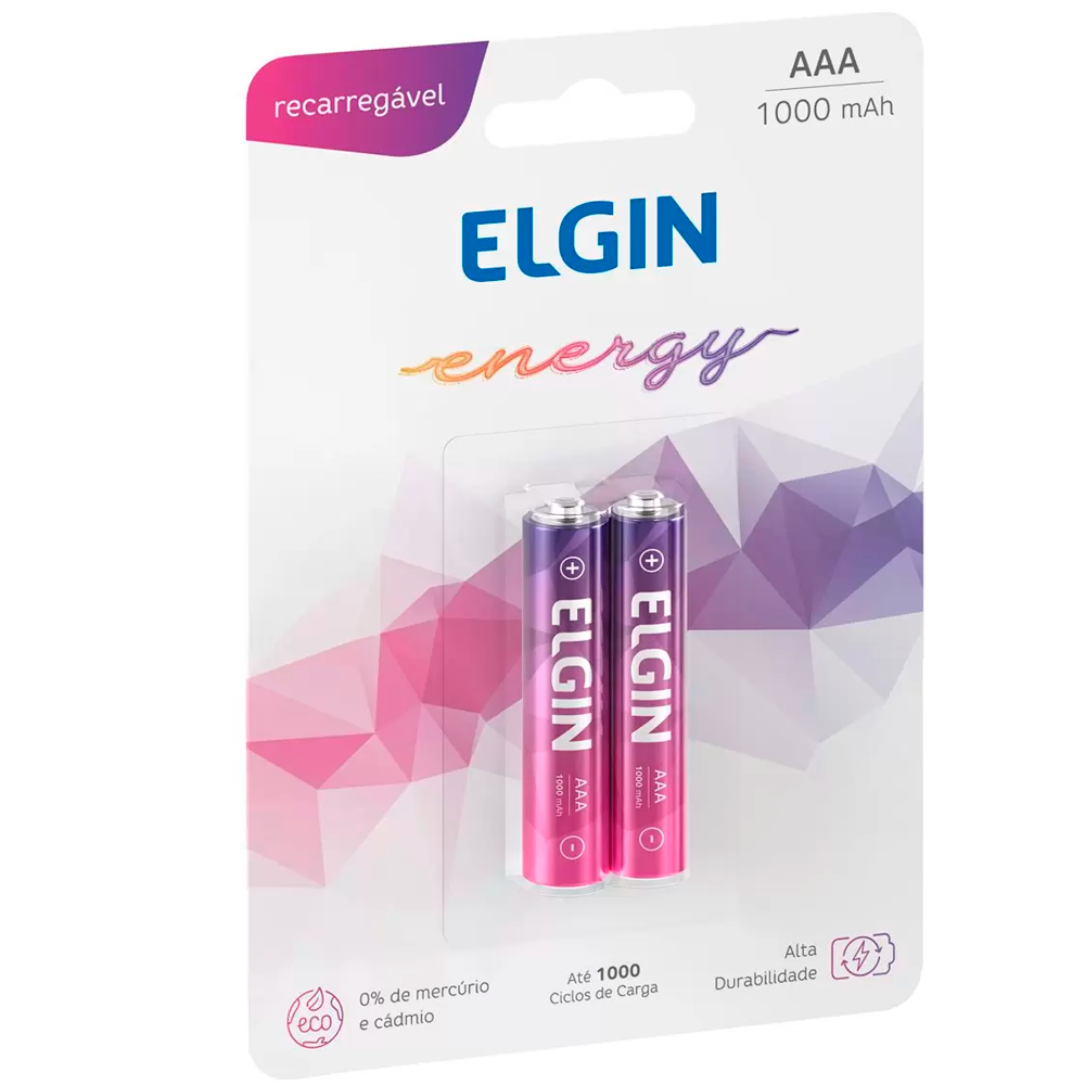 Pilha Palito Recarregável AAA 1000 Mah Blister Com 2 Unidades ELGIN ELE000000082170
