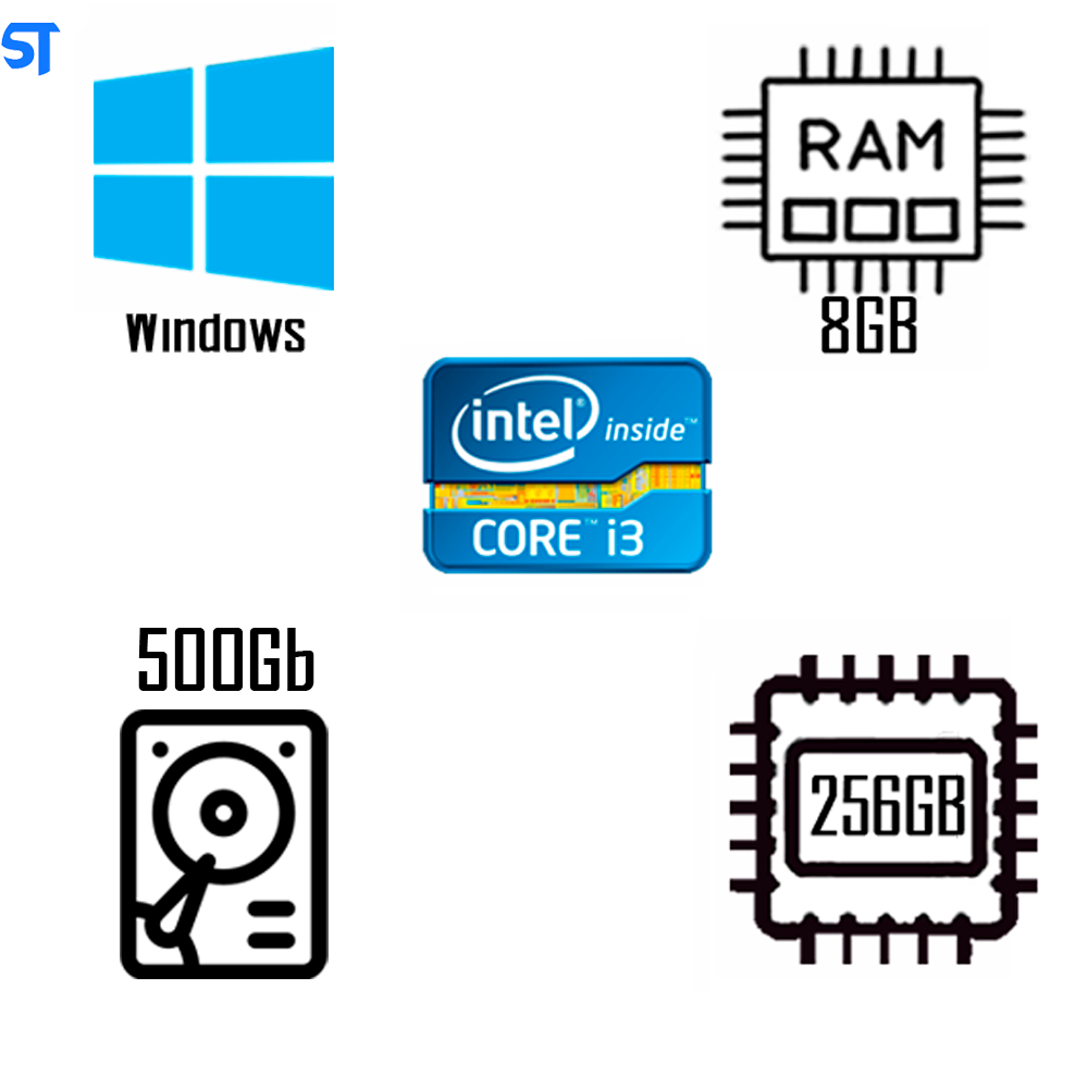 Computador Core i3-2130- SSD 256GB ST Com HD 500Gb Armazenamento - Memória 8GB - Gab MT-25V2BK