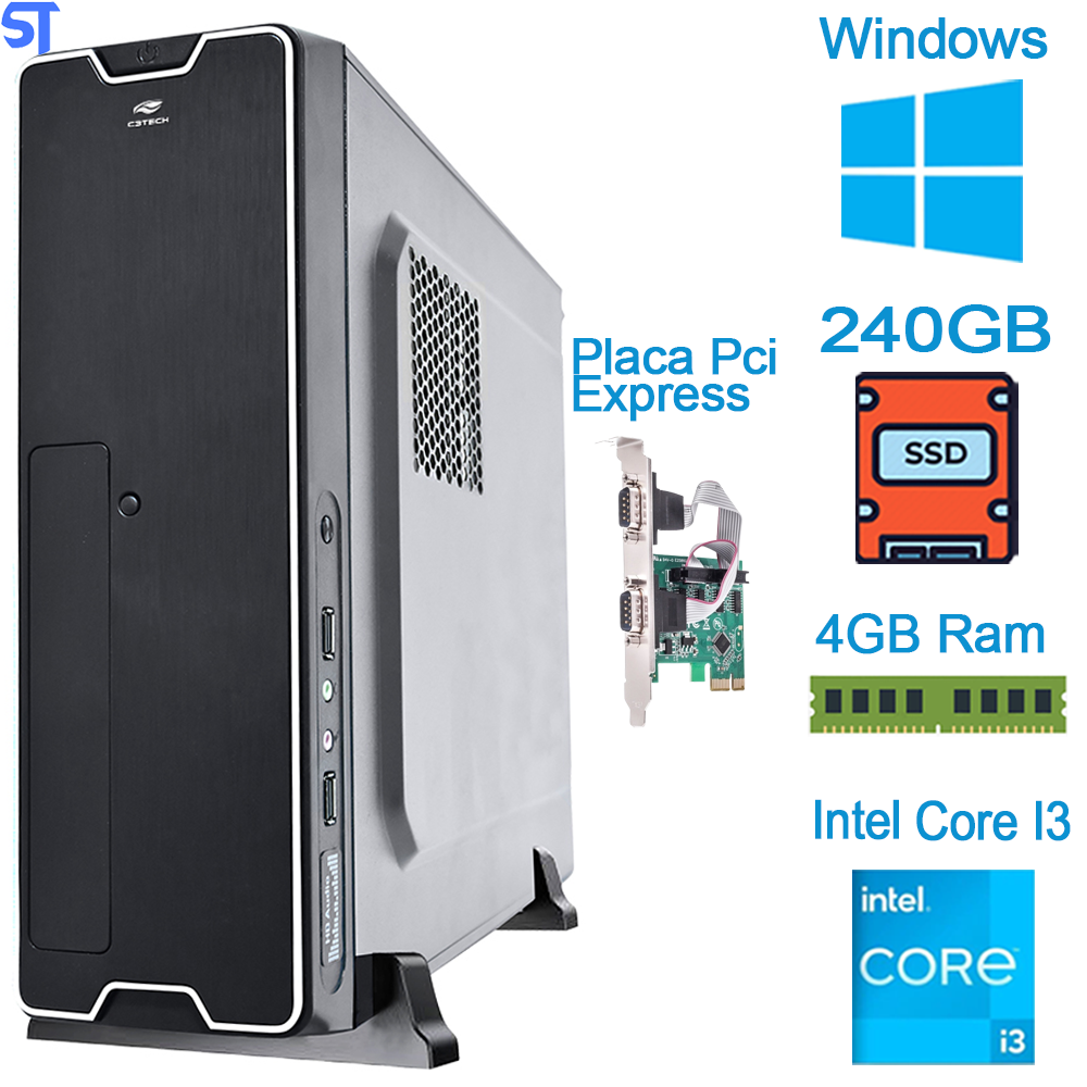 Micro Computador Core i3 - HD SSD 240GB- Memória Ram 4GB- Placa Pci Express Serial 2 Portas Db9 Kp-T89