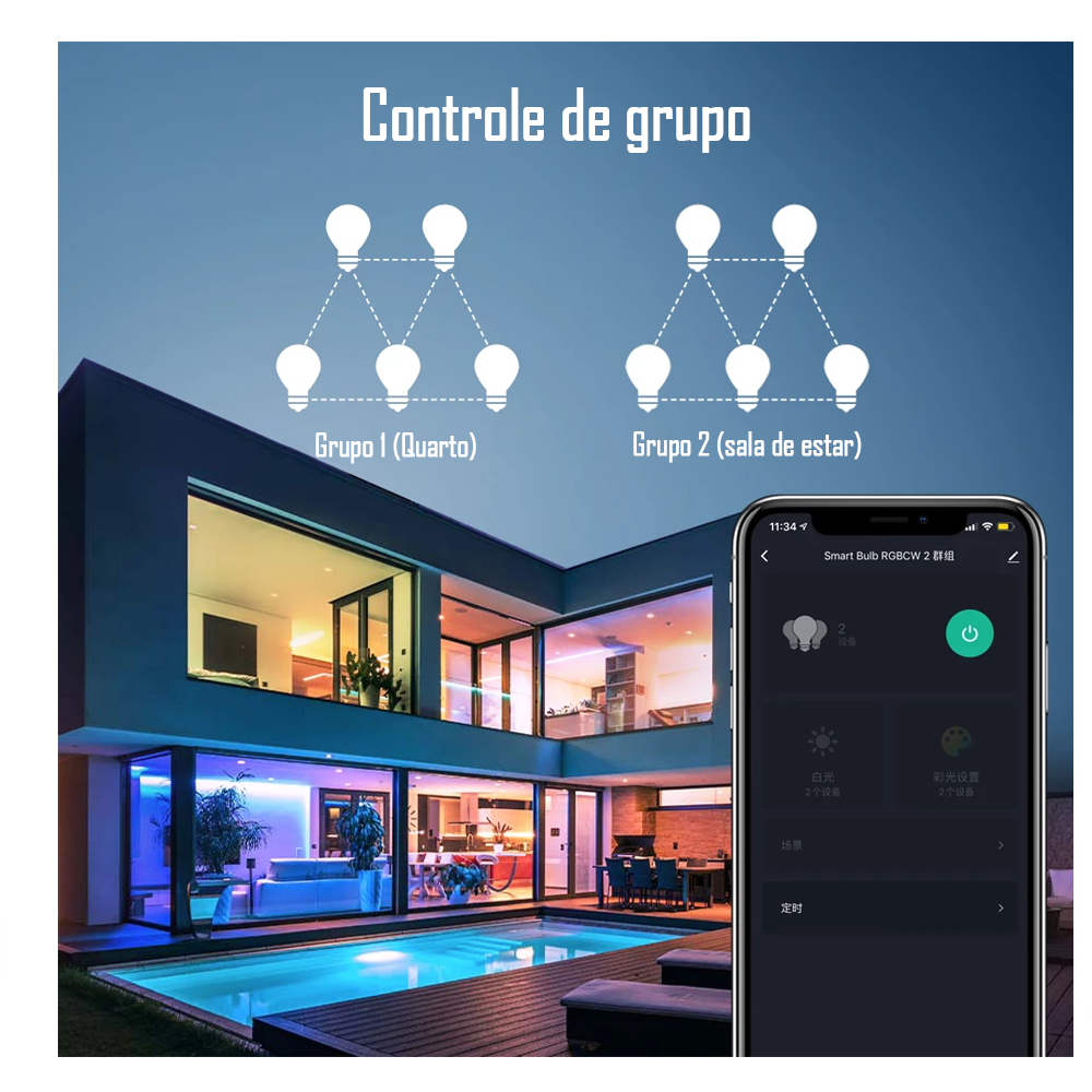 Lâmpada Inteligente Com RGB Controle Por Voz Google Assistant e Alexa Integrada- Avatto 12w