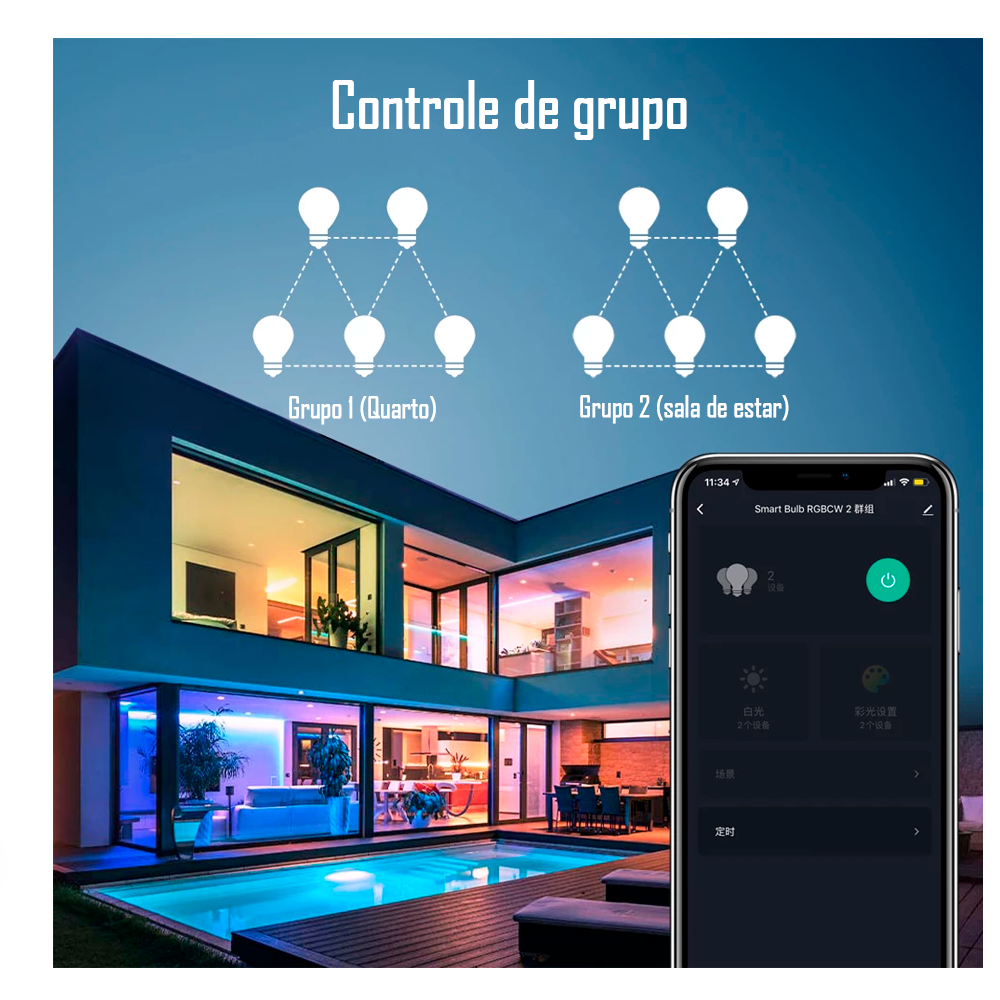 Lâmpada Inteligente Com RGB Controle Por Voz Google Assistant e Alexa Integrada- Avatto 12w