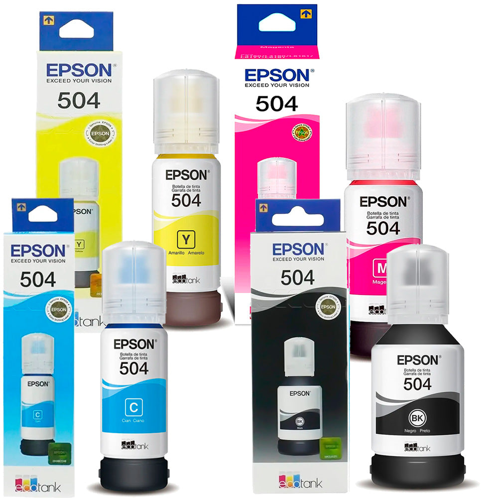 Kit Refil de Tinta 4 Cores Epson 504-Preto/Amarelo/Cyan/Magenta- Original Para L4150 / L4160 / L4260 / L6171 / L6161